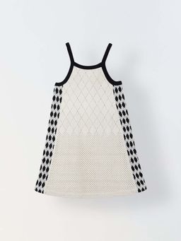 Spunkies - Girls Off White Crochet Sleeveless A-Line Dress