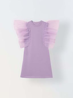 Spunkies - Girls Purple Solid Round Neck Dress