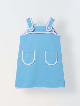 Spunkies - Girls Blue Solid Sleeveless A-Line Dress