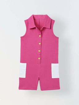 Spunkies - Girls Pink Color-Blocked Sleeveless Jumpsuit