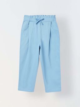 Spunkies - Girls Blue Solid Elasticated Waist Trousers