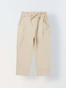 Spunkies - Girls Beige Solid Elasticated Waist Trousers