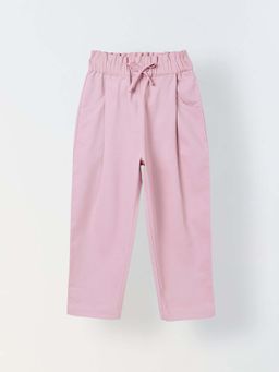 Spunkies - Girls Pink Solid Elasticated Waist Trousers