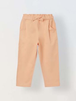 Spunkies - Girls Peach Solid Elasticated Waist Trousers
