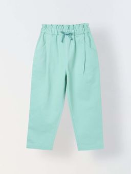 Spunkies - Girls Green Solid Elasticated Waist Trousers