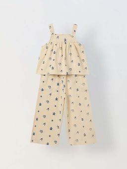 Spunkies - Girls Beige Printed Sleeveless Co-Ord Set