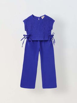 Spunkies - Girls Blue Round Neck Sleeveless Co-Ord Set