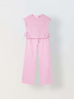 Spunkies - Girls Pink Round Neck Sleeveless Co-Ord Set
