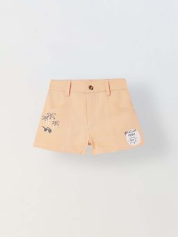 Spunkies - Girls Peach Graphic Print Button And Zip Shorts