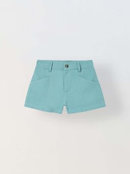 Spunkies - Girls Green Solid Button And Zip Shorts