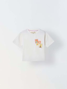 Spunkies - Girls White Graphic Print Round Neck Short Sleeves T-Shirt