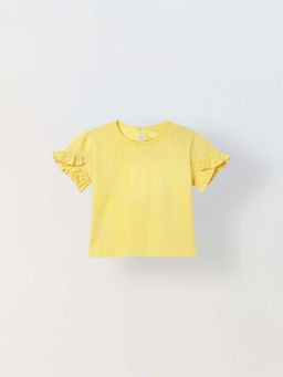 Spunkies - Girls Yellow Solid Round Neck Top