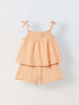 Spunkies - Girls Peach Shoulder Straps Top And Shorts