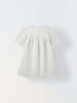 Spunkies - Girls White Embroidered Round Neck A-Line Dress