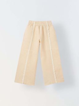 Spunkies - Girls Beige Lace Detailed Elasticated Waist Trousers