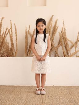 Spunkies - Girls White Round Neck Sleeveless Top And Skirt