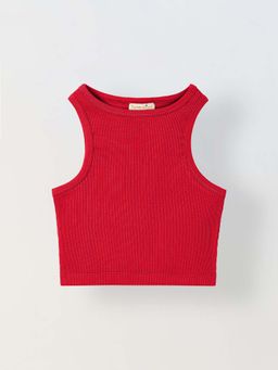 Spunkies - Girls Red Solid Round Neck Sleeveless Tank T-Shirt
