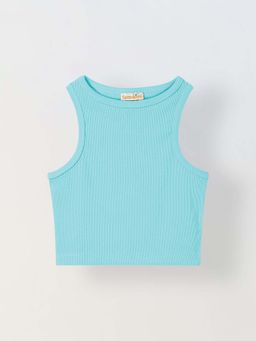 Spunkies - Girls Blue Solid Round Neck Sleeveless Tank T-Shirt
