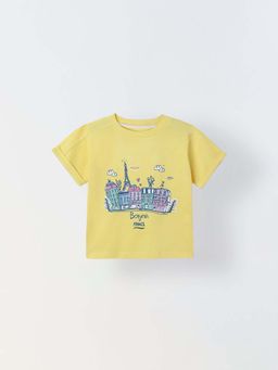 Spunkies - Girls Yellow Graphic Print Round Neck Top