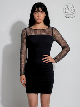 BUTTERSCOSH - Women Inara Black Beads and Sequins Cocktail Dress with Inbuilt Bra
