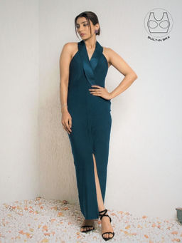 BUTTERSCOSH - Women Forte Crystal Teal Structured Collar Dress with Inbuilt Bra
