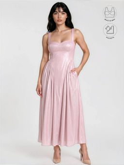 BUTTERSCOSH - Women Calypsa Baby Pink Shimmering Maxi Flare Dress with Built-In Bra