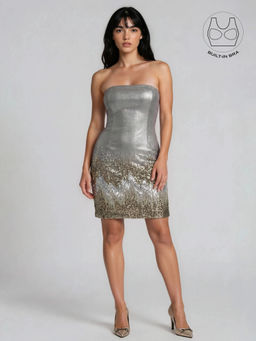 BUTTERSCOSH - Women Tatiana Metallic Gold Embroidered Cocktail Dress with Built-In Bra