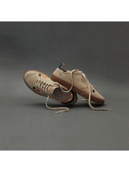 Pepe Jeans - Men Beige Suede Leather Sneakers with Anti-Skid Rubber Sole