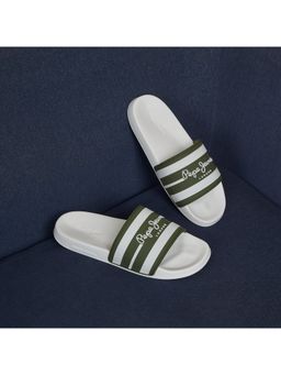 Pepe Jeans - Men Olive Striped Slider with Arch Fit Footbed