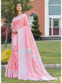 Sangam Prints - Pink Woven Work Traditional Saree with Unstitched Blouse