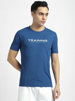 R&B - Polyester Regular Fit Crew Neck Typographic Print Men Blue T-Shirt