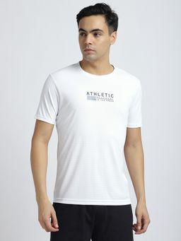 R&B - Polyester Regular Fit Crew Neck Typographic Print Men White T-Shirt