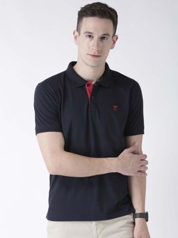 Club York - Men Navy Blue Solid Polo Collar T-Shirt