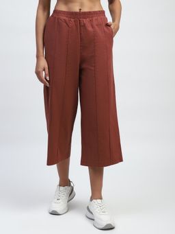 Global Republic - Womens Brown Cotton Solid Relaxed Fit Trouser