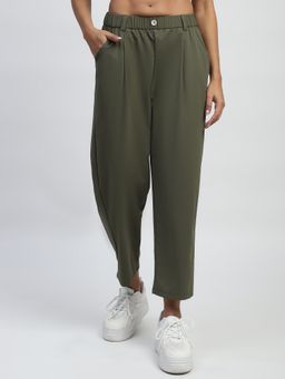 Global Republic - Womens Olive Nylon Solid Relaxed Fit Trouser