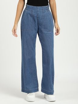 Global Republic - Womens Cotton Blend Solid Loose Fit Denim Trouser