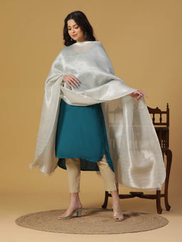 Shingora - Off White Jacquard Silk Blend Dupatta