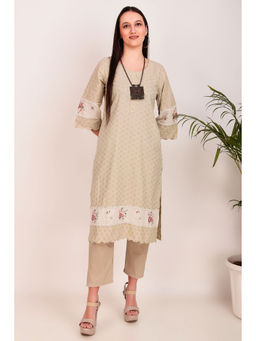Zuri - Full Embroidered Olive green cotton kurta