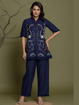 Sindh Fashion - Navy Blue Semi Cotton Embroidered Co-Ord (Set of 2)