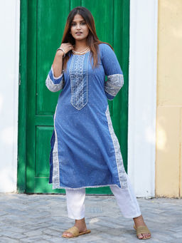 Zuri - Blue Printed Cotton Kurta