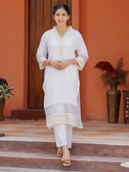 Zuri - White Floral Printed Cotton Kurta
