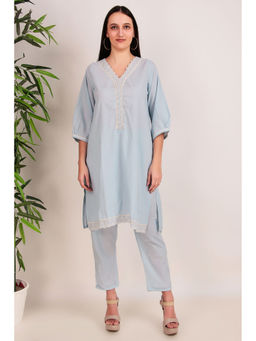 Zuri - Sky Blue Cotton Kurta with lace work