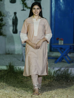 Zuri - Beige Off White Printed Cotton Kurta