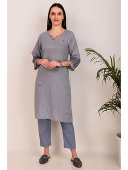 Zuri - Blue Cotton Kurta with Embroidered Motif