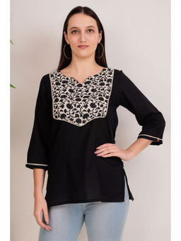 Zuri - Everyday Black Printed Cotton kurti