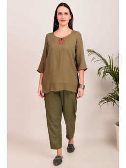 Zuri - Mehndy Green Embroidered Short Kurti