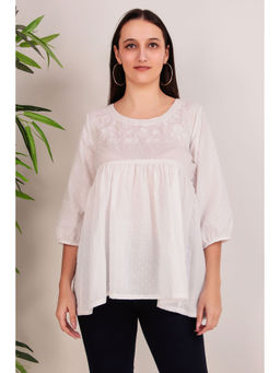 Zuri - White Embroidered Cotton short kurti