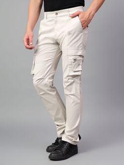 Cantabil - Men Off White Solid Cargo