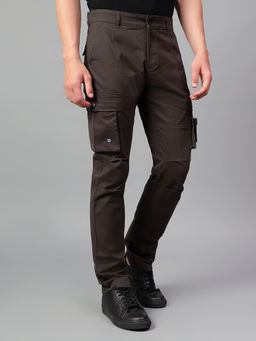 Cantabil - Men Dark Brown Solid Cargo