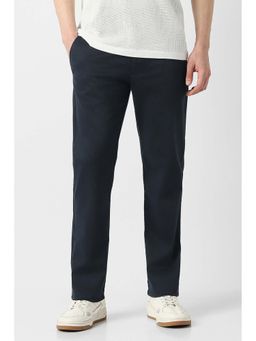 Peter England - Men Navy Blue Solid Super Slim Fit Casual Trouser